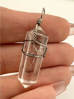 Clear Quartz Point Pendant Necklace Natural Gemstone Charm